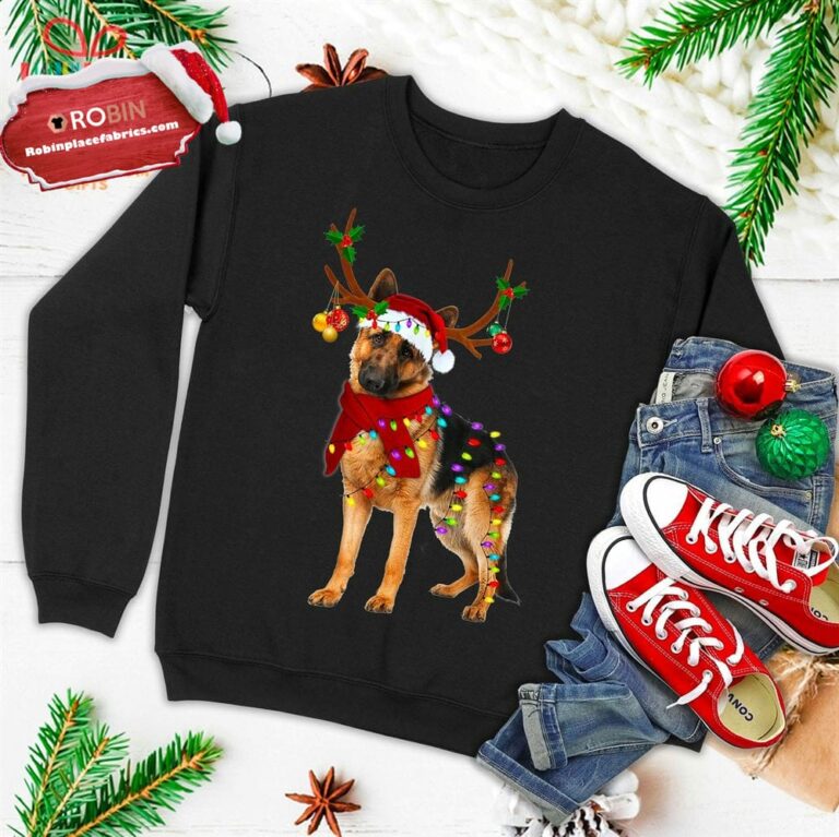 Santa German Shepherd Reindeer Light Christmas Ugly Christmas Sweatshirt