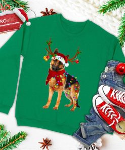 Santa German Shepherd Reindeer Light Christmas Ugly Christmas Sweatshirt