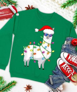santa llama shirt funny christmas tree lights llama xmas ugly christmas sweatshirt 1 0cKRF