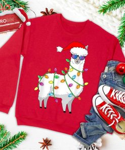 santa llama shirt funny christmas tree lights llama xmas ugly christmas sweatshirt 4 nmxZm