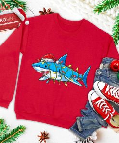 santa shark christmas lights funny boys sharkmas xmas gifts ugly christmas sweatshirt 3 N02uT