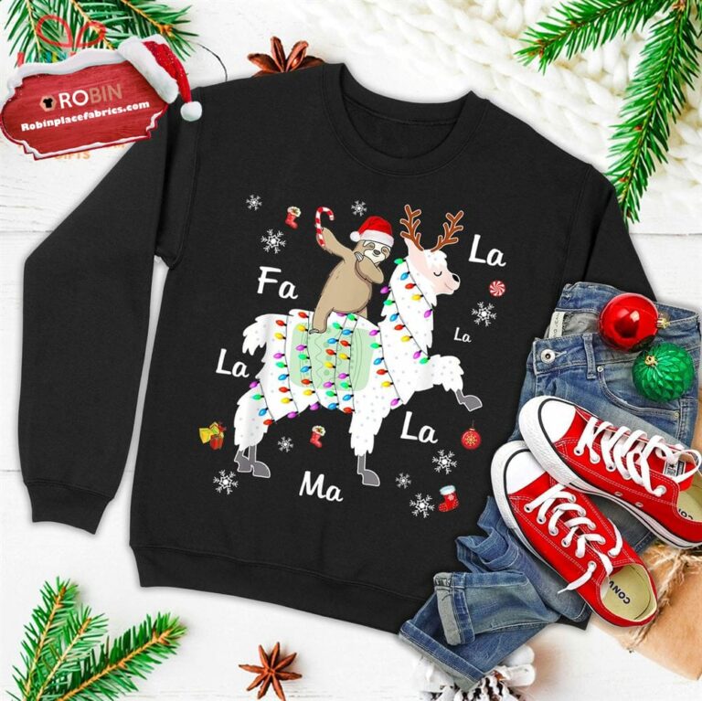 Santa Sloth Riding Llama Reindeer Christmas Ugly Christmas Sweatshirt