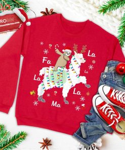 Santa Sloth Riding Llama Reindeer Christmas Ugly Christmas Sweatshirt