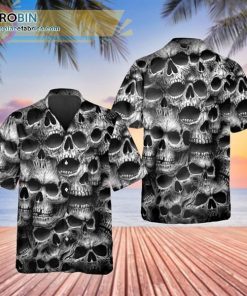 Scary Dark Skull Pile 3D All Over Printed Casual Short Sleeve Hawaiian Shirts