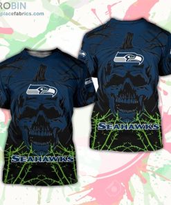 Seattle Seahawks T-Shirt Halloween Pumpkin Skull – AOP Tshirt