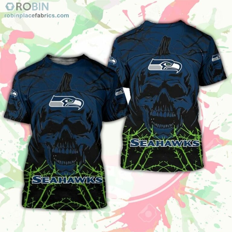 Seattle Seahawks T-Shirt Halloween Pumpkin Skull – AOP Tshirt
