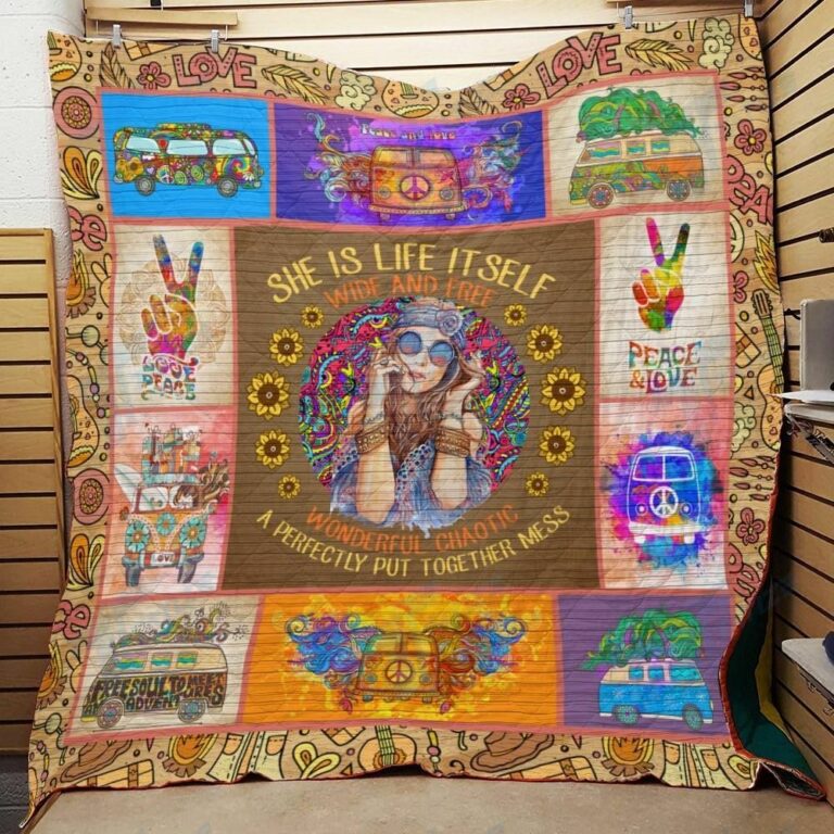 She Is Life Itself Wild And Free Hippie Girl Premium Quilt Blanket