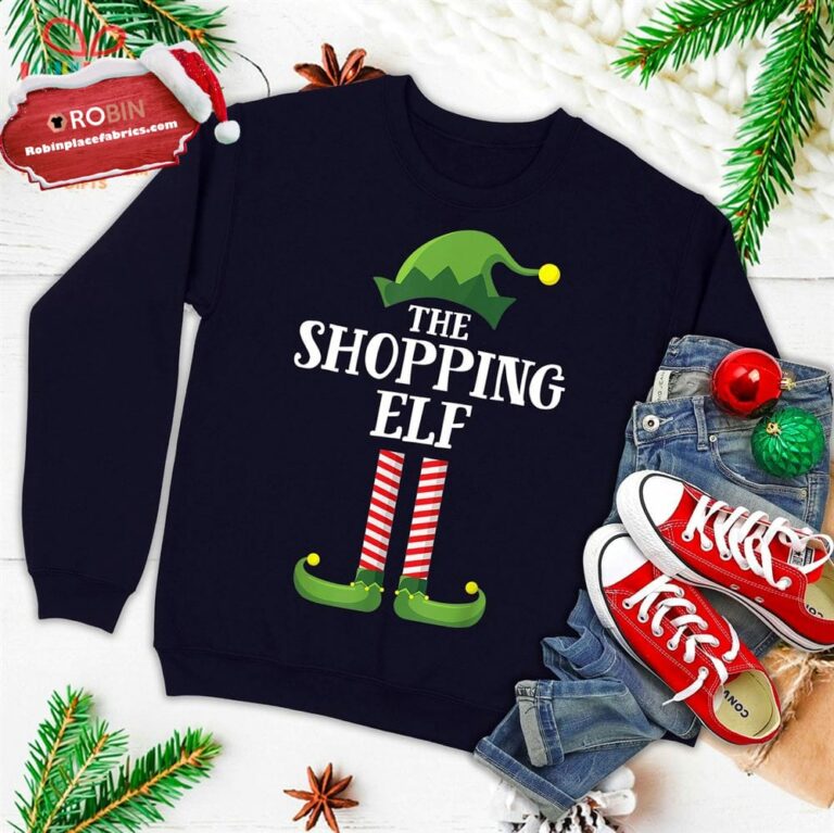 Shopping Elf Matching Family Group Christmas Party Pajama Ugly Christmas Sweatshirt