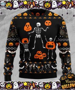 Skeleton Pumpkin Halloween Ugly Sweater