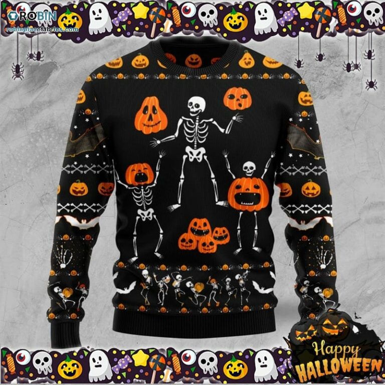 Skeleton Pumpkin Halloween Ugly Sweater