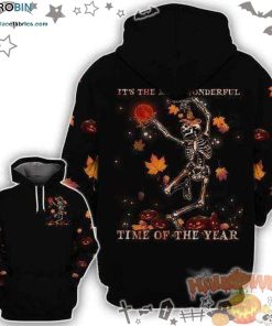 Skeleton The Most Wonderful Time Of The Year Halloween Black 3D All-Over Print Unisex Hoodie