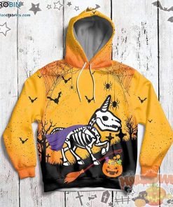 Skeleton Witch Unicorn Halloween Orange 3D All-Over Print Unisex Hoodie