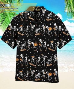 Skeletons Dancing On Halloween Night Casual Short Sleeve Hawaiian Shirts