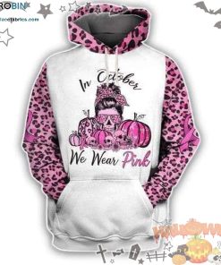 Skull Bc Awareness In October We Wear Pink Halloween Leopard White 3D All-Over Print Unisex Hoodie
