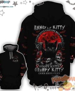 Skull Black Cat Grumpy Kitty Halloween Black 3D All-Over Print Unisex Hoodie