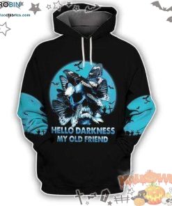 Skull Butterflies Hello Darkness My Old Friend Halloween Black Blue 3D All-Over Print Unisex Hoodie