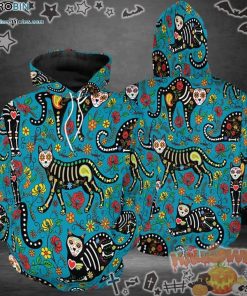 Skull Cat Flowers Halloween Pattern 3D All-Over Print Unisex Hoodie