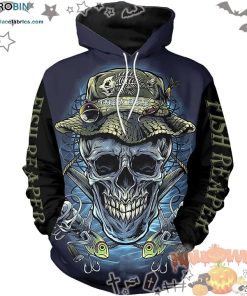 Skull Fisherman Fish Reaper Halloween Black Blue 3D All-Over Print Unisex Hoodie
