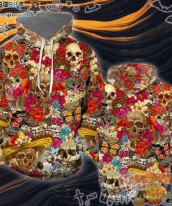 Skull Flowers Butterflies Day Of The Dead Halloween Pattern 3D All-Over Print Unisex Hoodie