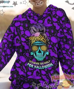 Skull It’S Never Too Early For Halloween Black Purple 3D All-Over Print Unisex Hoodie