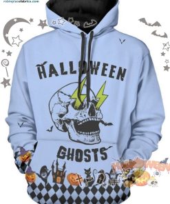 Skull Lightning Halloween Ghost Halloween Blue 3D All-Over Print Unisex Hoodie