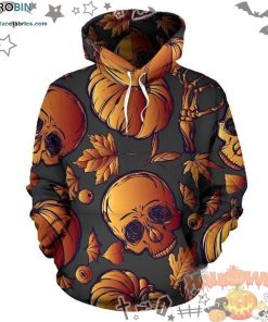 Skull Maple Leaves Fall Halloween Pattern 3D All-Over Print Unisex Hoodie