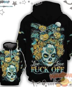 Skull Pumpkin Bat Live Love Fuck Off Halloween Black 3D All-Over Print Unisex Hoodie