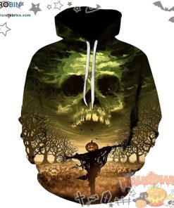 Skull Pumpkin Jack Straw Halloween Dark Green 3D All-Over Print Unisex Hoodie