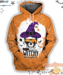 Skull Purple Hat Witchy Mama Halloween Orange 3D All-Over Print Unisex Hoodie
