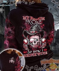 Skull Red Eyes So Now I Drink Wine Halloween Black 3D All-Over Print Unisex Hoodie