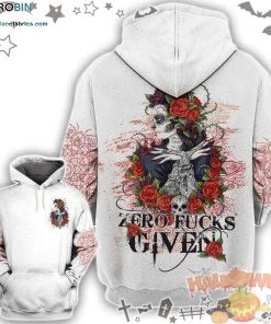 Skull Rose Zero FCks Given Halloween White 3D All-Over Print Unisex Hoodie