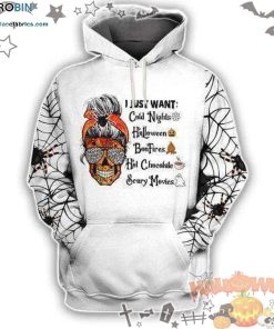 Skull Spiderweb I Just Want Halloween White 3D All-Over Print Unisex Hoodie