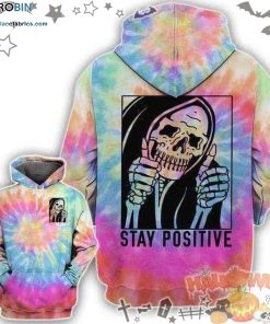 Skull Stay Positive Halloween Tie Dye 3D All-Over Print Unisex Hoodie