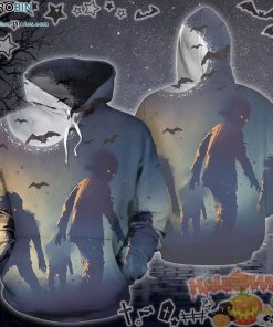 Skull Walking Zombie Halloween Blue Grey 3D All-Over Print Unisex Hoodie Skull Walking Zombie Halloween Blue Grey 3D All-Over Print Unisex Hoodie