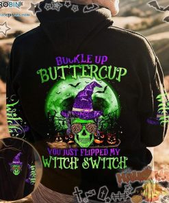 Skull Witch Hat Buckle Up Buttercup Halloween Black 3D All-Over Print Unisex Hoodie
