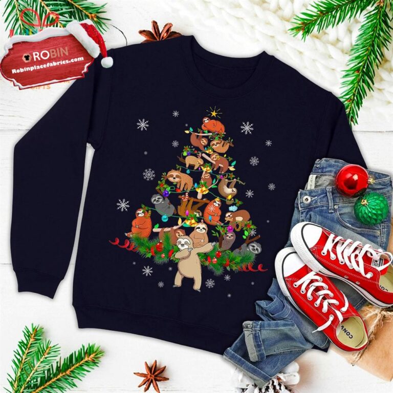 Sloths Christmas Tree Lights Funny Sloths Xmas Gift Ugly Christmas Sweatshirt