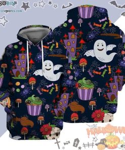 So Cute Cupcake Ghost Witch Halloween Dark Blue 3D All-Over Print Unisex Hoodie