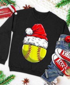 softball ball santa christmas girls funny xmas hat sport ugly christmas sweatshirt 1 cqypi