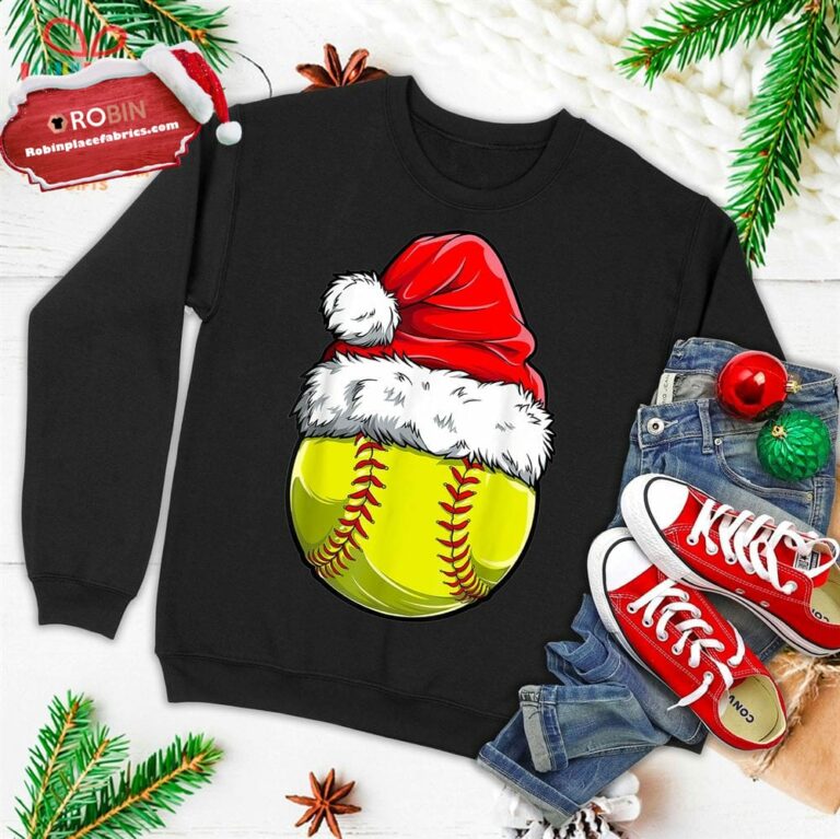 Softball Ball Santa Christmas Girls Funny Xmas Hat Sport Ugly Christmas Sweatshirt