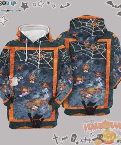 Spider Ghost Black Cat Halloween Dark Blue 3D All-Over Print Unisex Hoodie