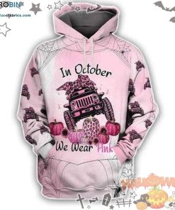 Spiderweb Pinky Pumpkin Jeep In October We Wear Pink Halloween Pink 3D All-Over Print Unisex Hoodie
