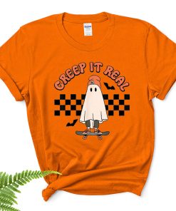 Spooky Ghost Creep It Real Spooky Halloween Trick Treat Ghost Skateboard Shirt Spooky Ghost Creep It Real Spooky Halloween Trick Treat Ghost Skateboard Shirt