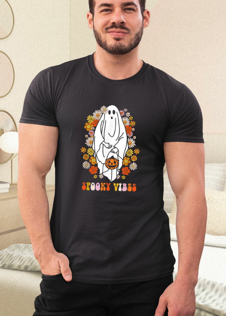 Spooky Vibes Funny Groovy Hippie Ghost Halloween Spooky Ghost Shirt