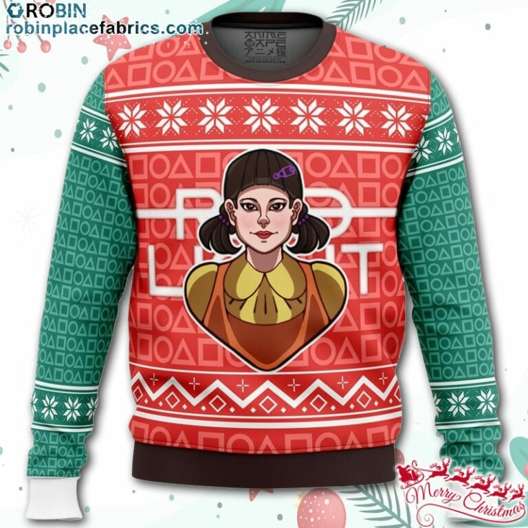 Squid Game Red Light Green Light Doll Ugly Christmas Sweater – AOP Sweater