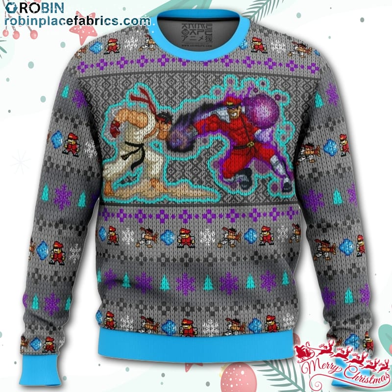 Street Fighter Ryu Vs. M. Bison Ugly Christmas Sweater - AOP Sweater ...