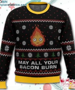 Studio Ghibli May All Your Bacon Burn Calcifer Ugly Christmas Sweater – AOP Sweater