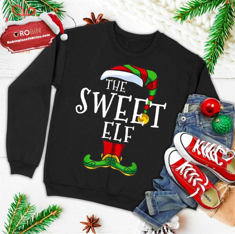 Sweet Elf Family Matching Christmas Group Funny Gift Pajama Ugly Christmas Sweatshirt