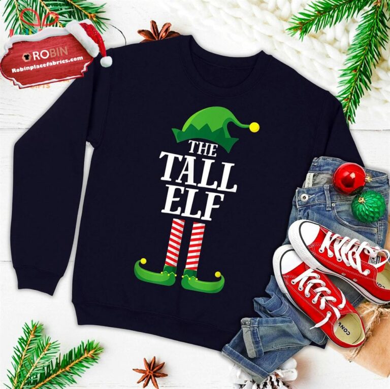 Tall Elf Matching Family Group Christmas Party Pajama Ugly Christmas Sweatshirt