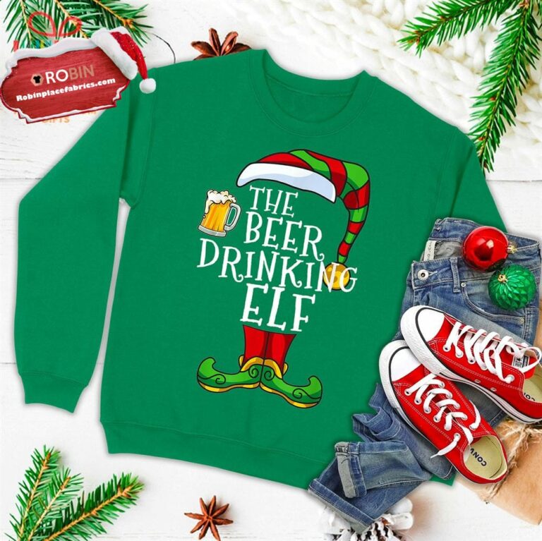 The Beer Drinking Elf Family Matching Christmas Funny Pajama Ugly Christmas Sweatshirt