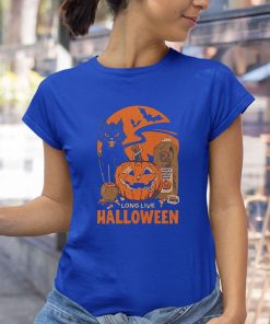 the black cat under the moon with pumkins halloween shirt 5 Dn8yN